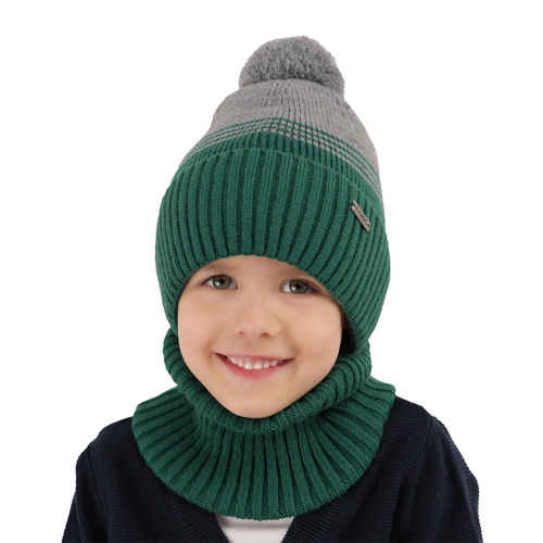 Boy's winter set: hat and tube scarf black with pompom Pallas