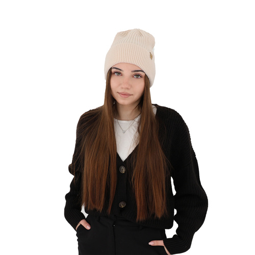 Woman's winter hat beige Isla 100% extra fine merino wool