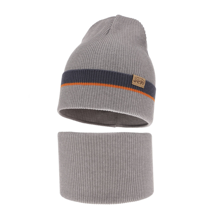 Children's autumn/ spring set: hat and tube scarf, with cotton, grey Antonio