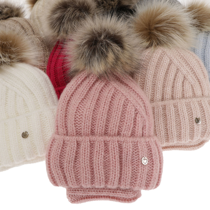 Girl's winter set: hat and tube scarf black Polaris with pompom