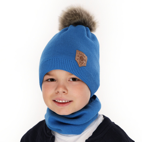 Boy's winter set: hat and tube scarf black Apolin with pompom