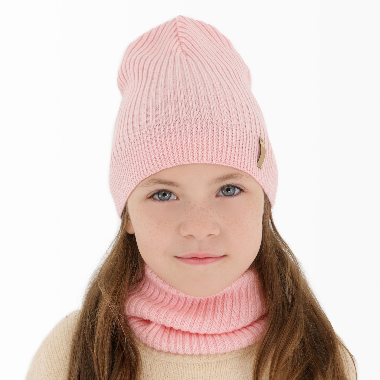 Girl spring autumn set hat and tube scarf ecru 100% extra fine merino wool Chelsie