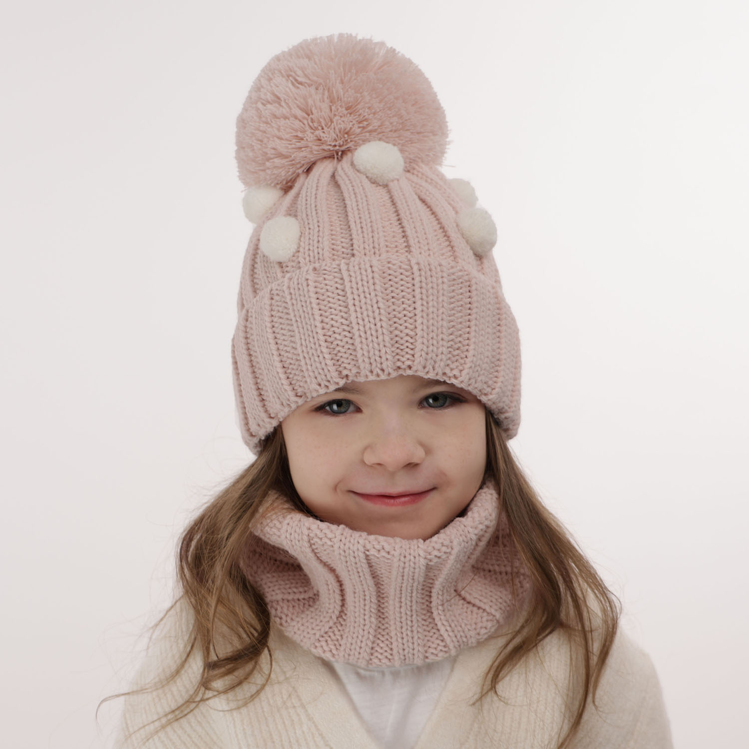 Girl's winter set: hat and tube scarf violet Hekate with pompom