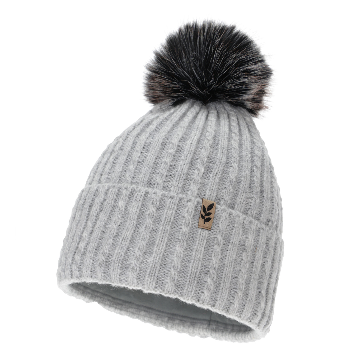 Woman's winter hat, grey, with pompom, Calista
