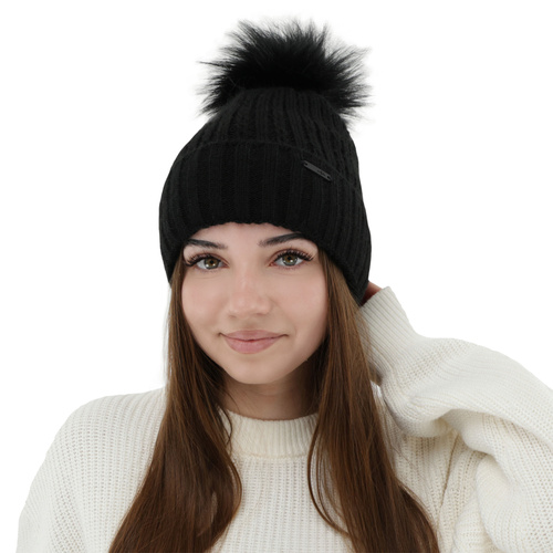 Woman's winter hat black Karizma with pompom