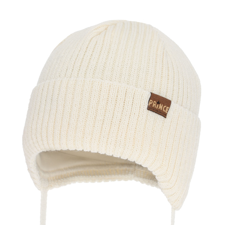 Boy's winter hat, with ears, with merino wool, cream, Puser