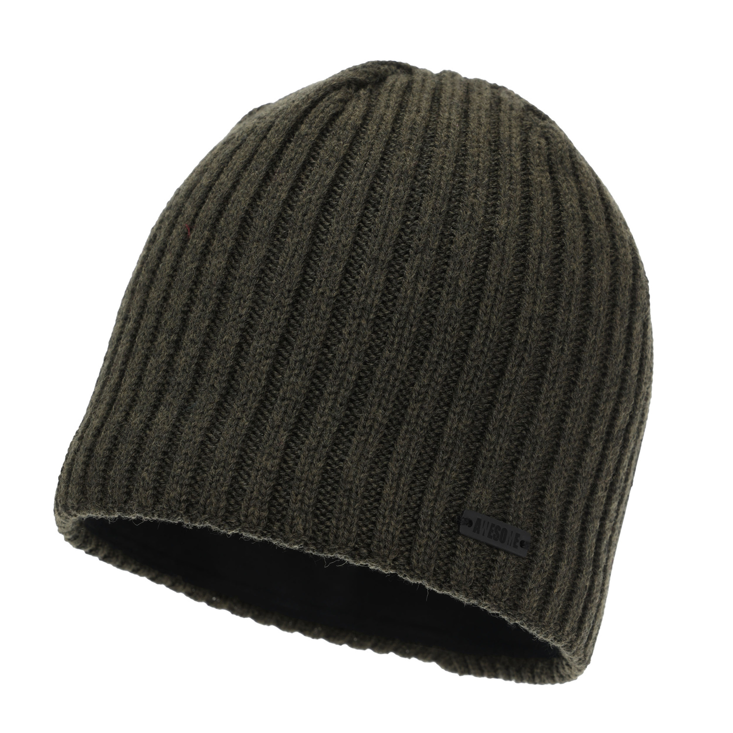 Men's winter hat, khaki, with merino wool, Adagio
