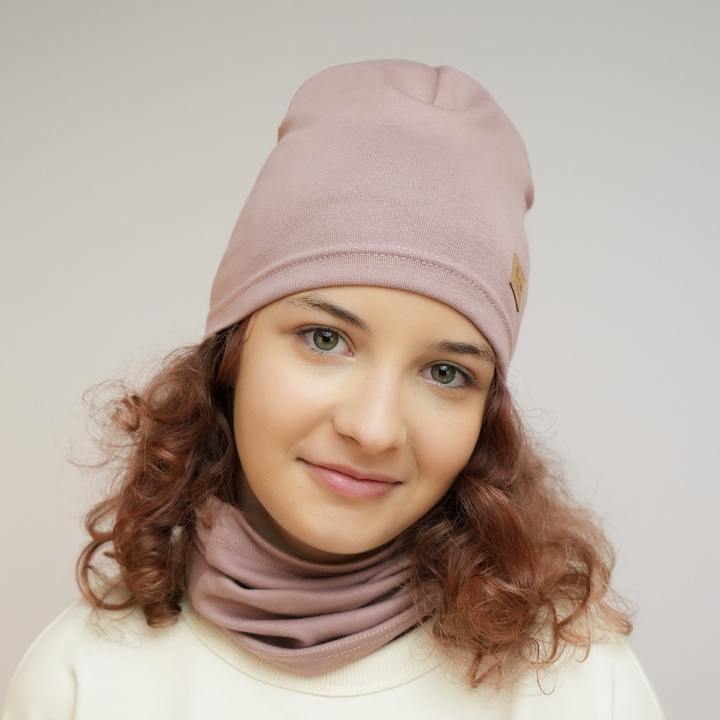 Girl's spring/ autumn set: hat and tube scarf pink Selfie