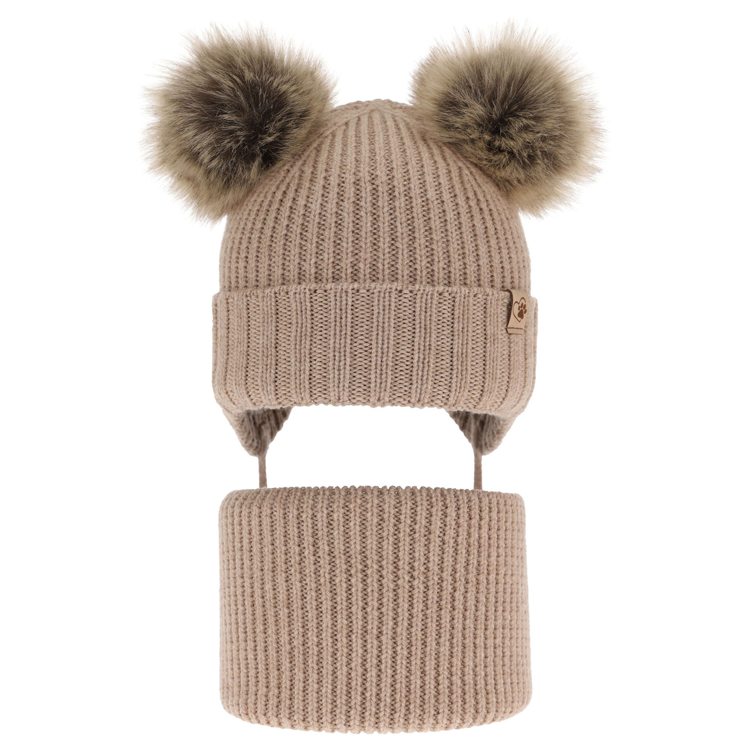 Girl's winter set: hat and tube scarf beige made of 100% extra fine merino wool Silvia