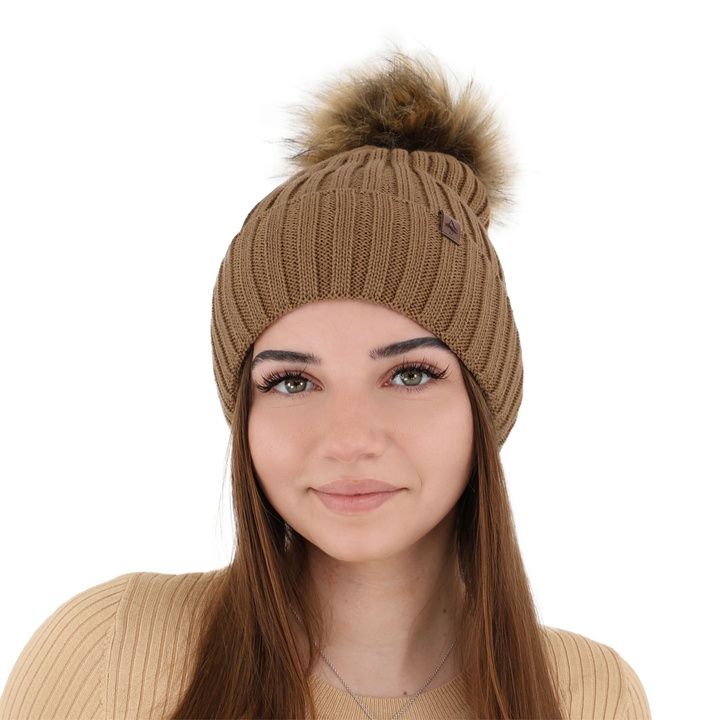 Woman's winter hat camel merino wool Texa