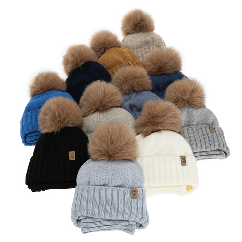Boy's winter set: hat and tube scarf, grey, with pompom, Talens