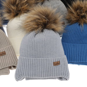 Boy's winter set: hat and tube scarf ecru Bergo with pompom