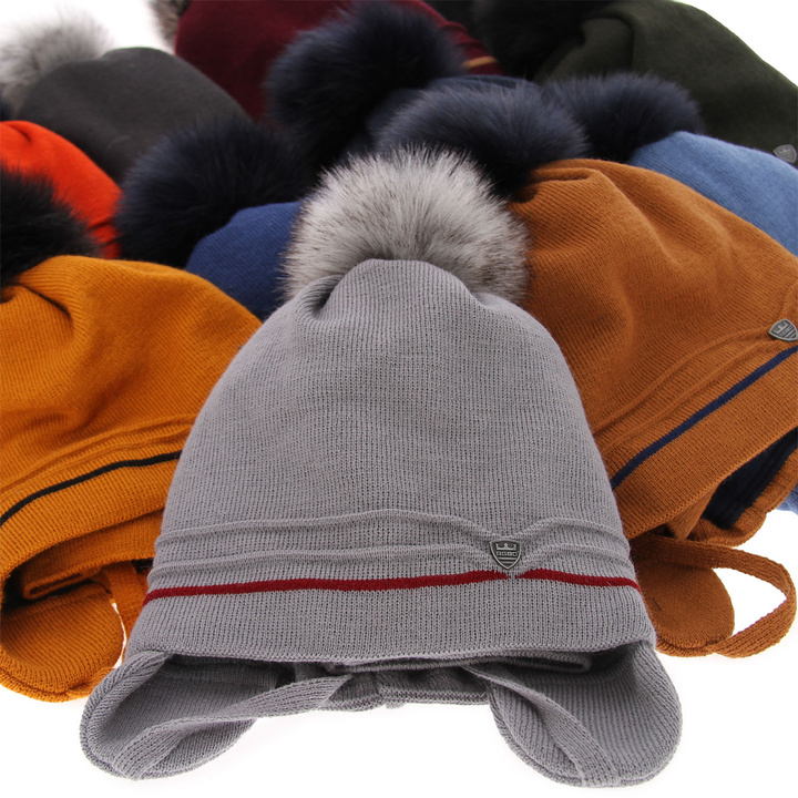 Boy's winter set: hat and tube scarf blue Burgund with pompom