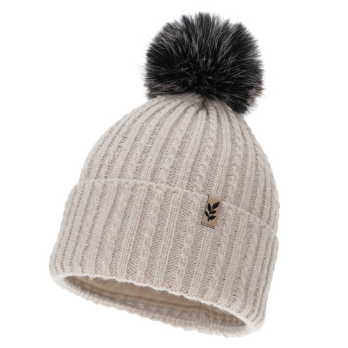 Woman's winter hat, beige, with pompom, Calista