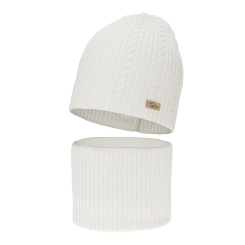 Girl's spring, autumn set: hat and tube scarf, cream, with cotton, Ordesa