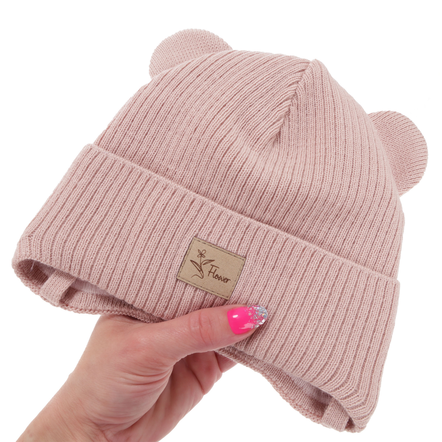 Girl's spring/autumn hat, pink, with ears, Djona