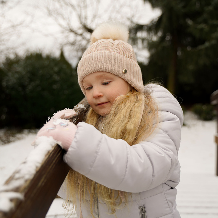 Girl's winter set: hat and scarf beige Altina with pompom