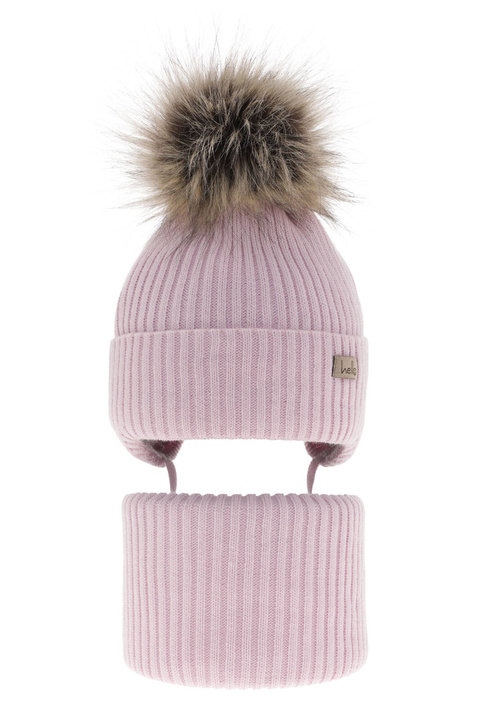 Girl's winter set: hat and tube scarf violet with pompom Bria
