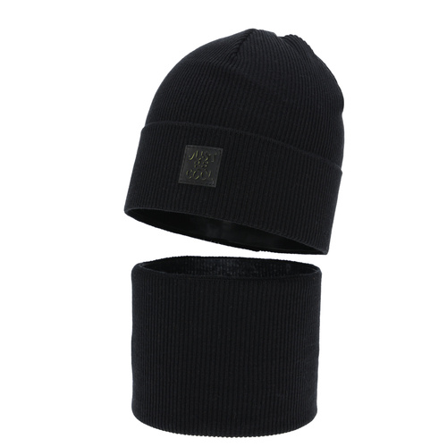 Boy's spring, autumn set: hat and tube scarf, with cotton, gray, Jonas