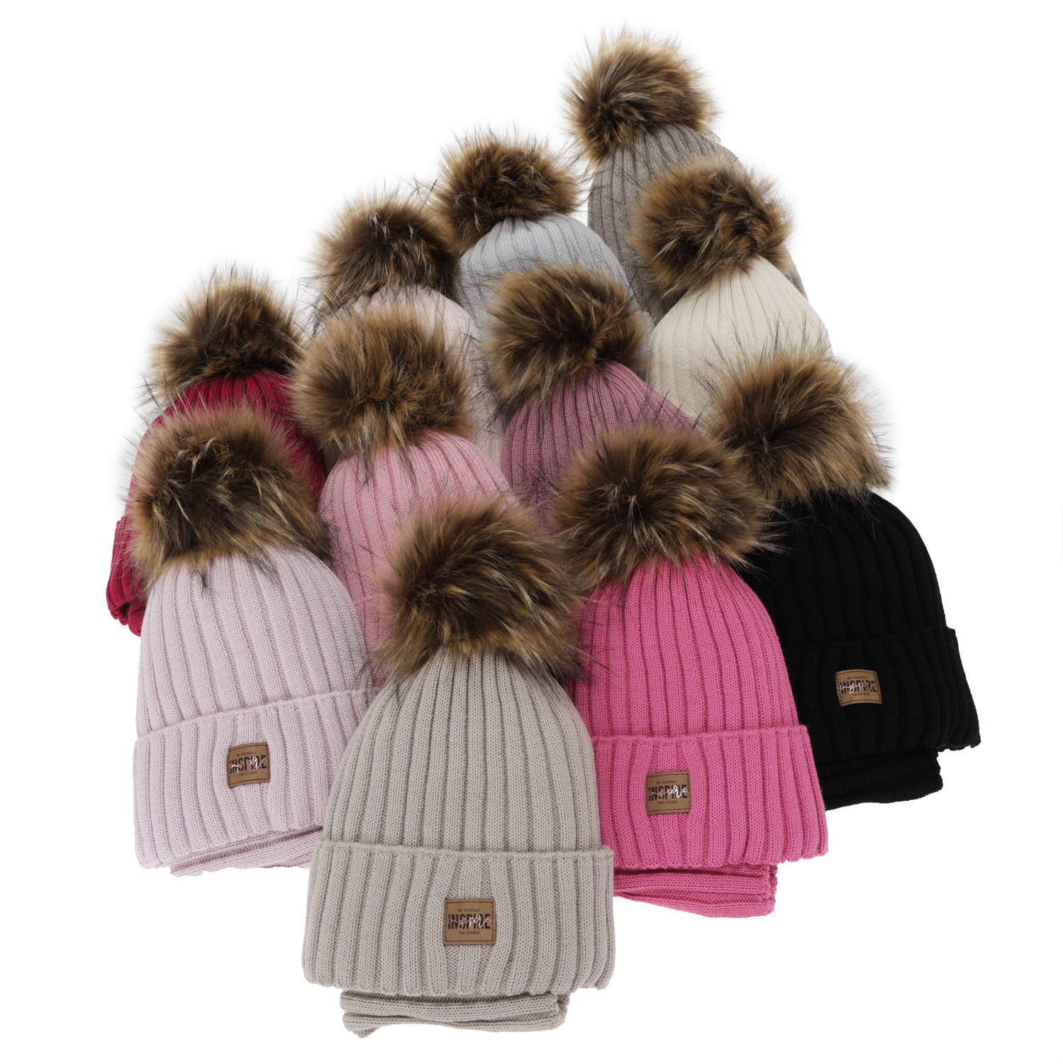 Girl's winter set: hat and tube scarf, grey, fleece lining, with merino wool, Bellina