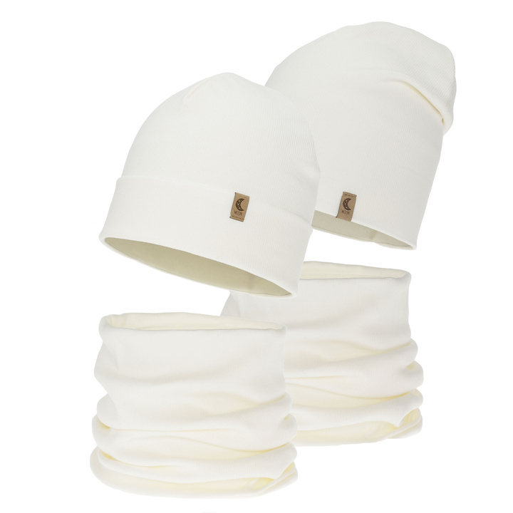 Girl's spring, autumn set: hat and tube scarf, cream, cotton, Bravura