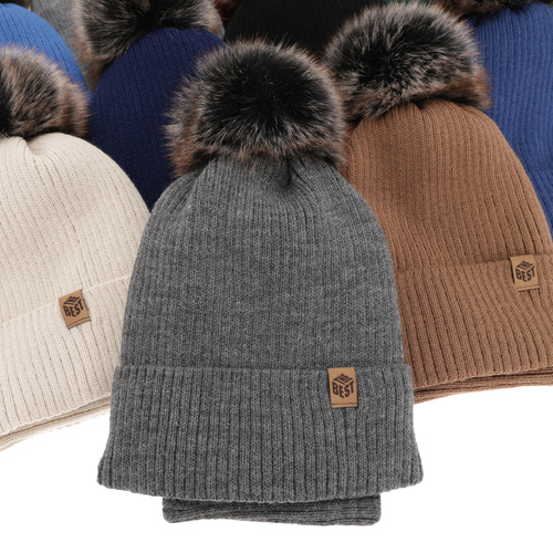 Boy's winter set: hat and tube scarf brown with pompom Wizar