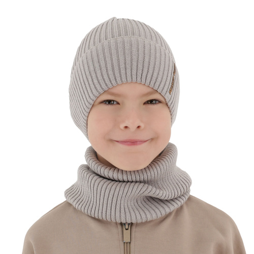 Boy's hat and snood spring/autumn set, with cotton, camel, Norwin