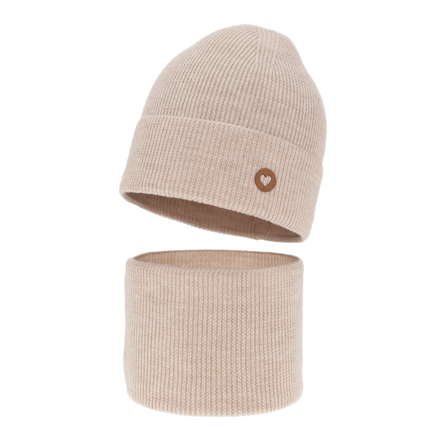 Girl spring autumn set hat and tube scarf beige 100% extra fine merino wool Brook