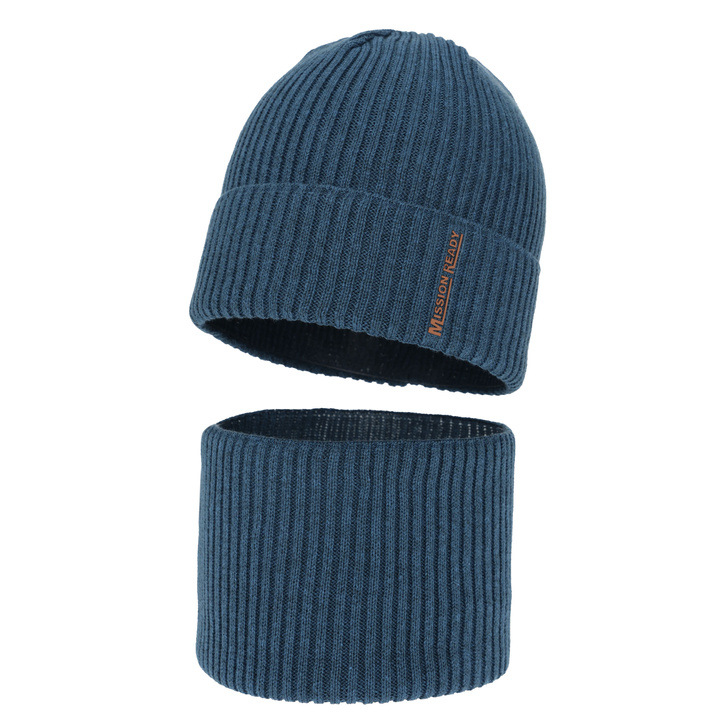 Boy's hat and snood spring/autumn set, with cotton, blue, Norwin