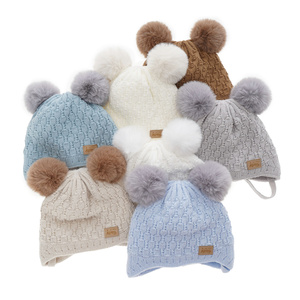 Boy's winter hat camel Enzo with two pompom