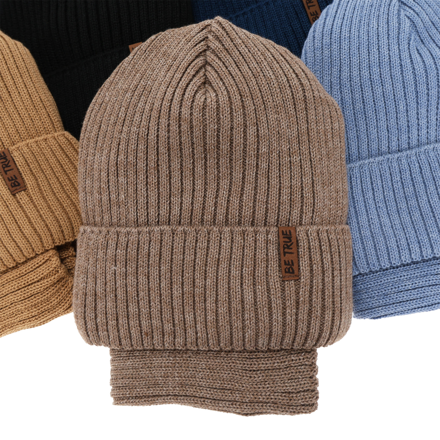 Hat and tube scarf with polar lining for boy winter set, brown, with merino wool, Colton