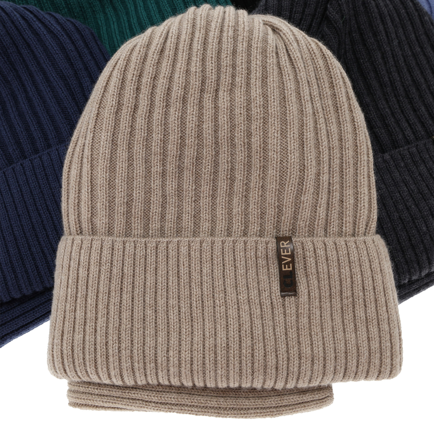 Boy's winter set: hat and tube scarf, beige, 100% merino wool, Gizmo