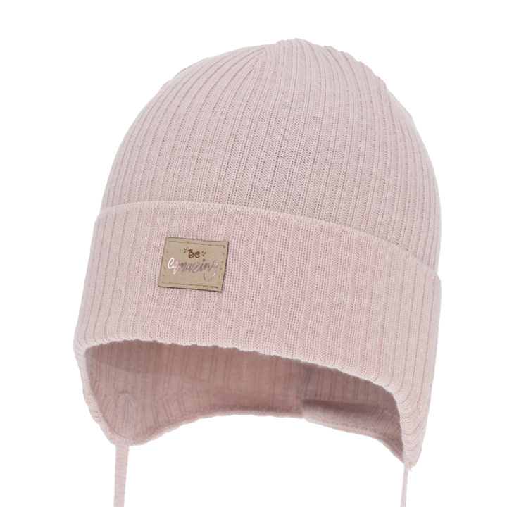 Girl's spring/ autumn hat, pink, with ears, with cotton, Tindra