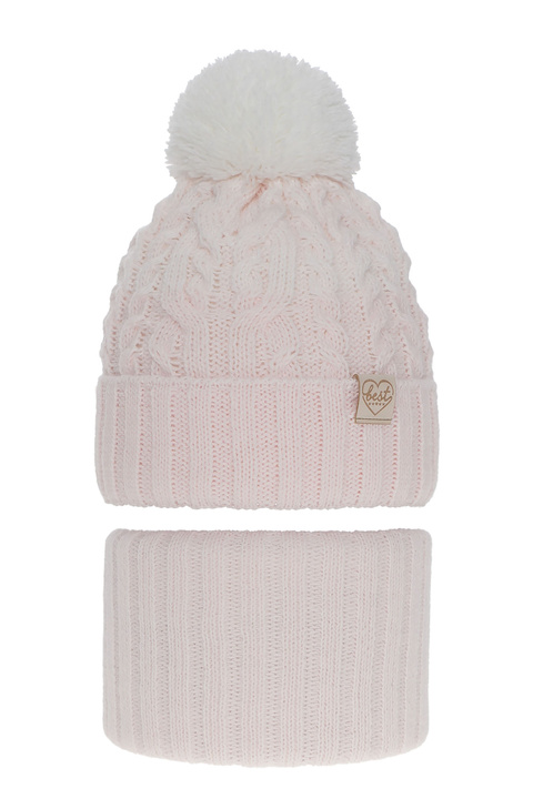 Girl's winter set: hat and tube scarf pink Zendaya with pompom
