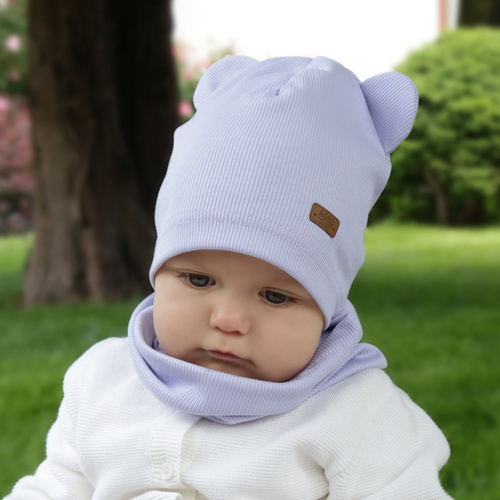 Girl's spring, autumn set: hat and tube scarf, cotton, ecru Georgea