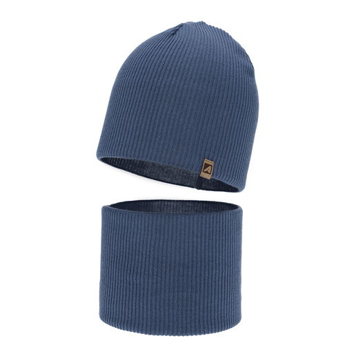 Boy's spring, autumn set: hat and tube scarf, with cotton, blue, Lucer