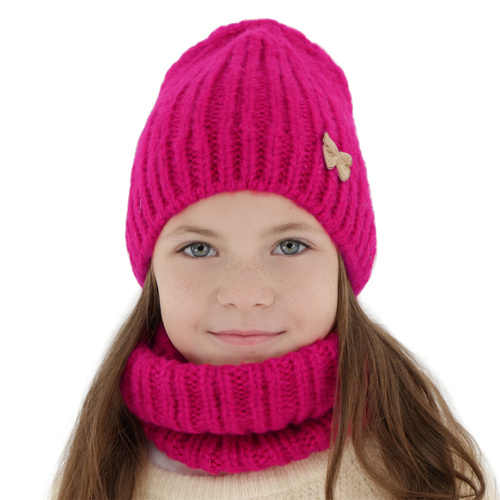 Girl's winter set: hat and tube scarf pink Ingrid