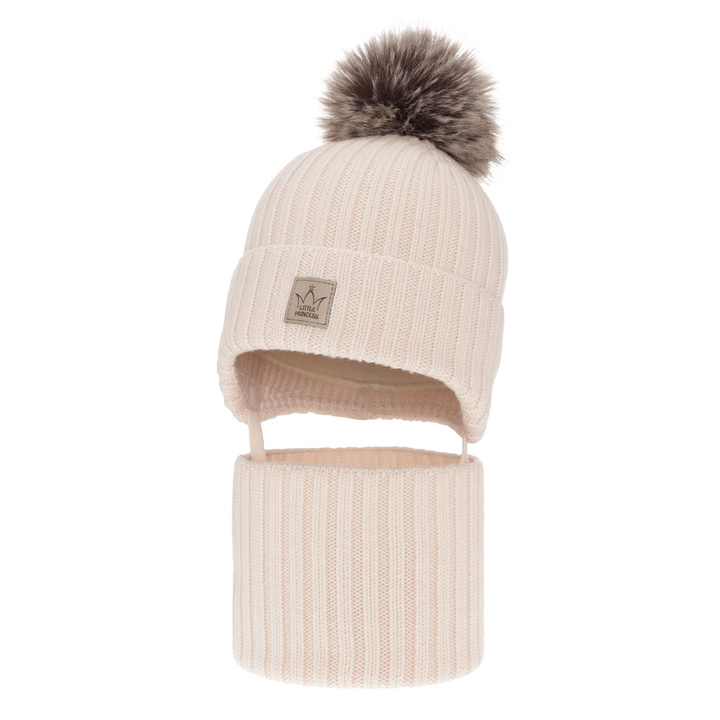 Girl's winter set: hat and tube scarf pink made of 100% extra fine merino wool, lined with wool fleece Martina