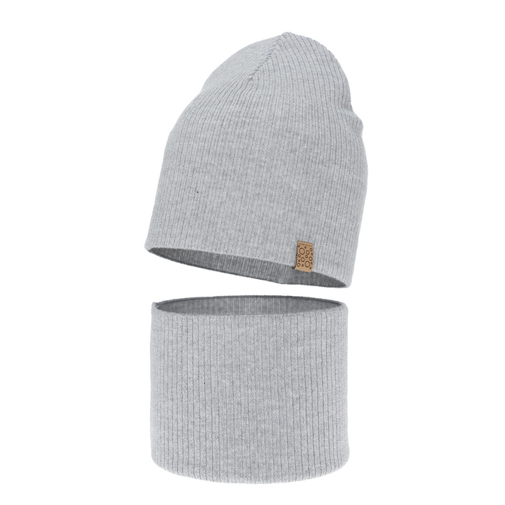 Girl spring autumn set hat and tube scarf grey 100% extra fine merino wool Ricona