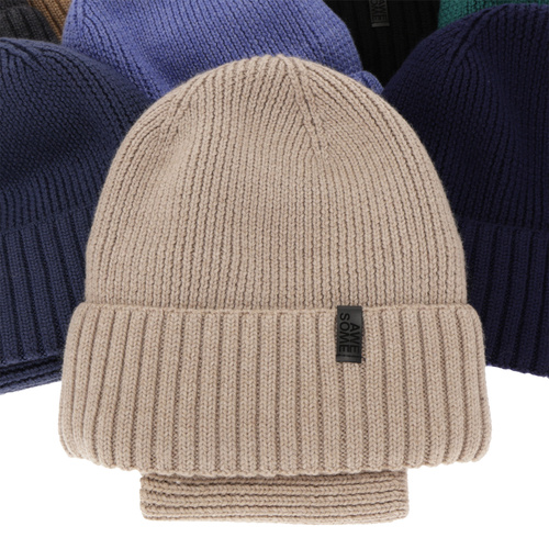Hat and tube scarf for boy, winter set, 100% merino wool, with merino wool lining, beige Harbin