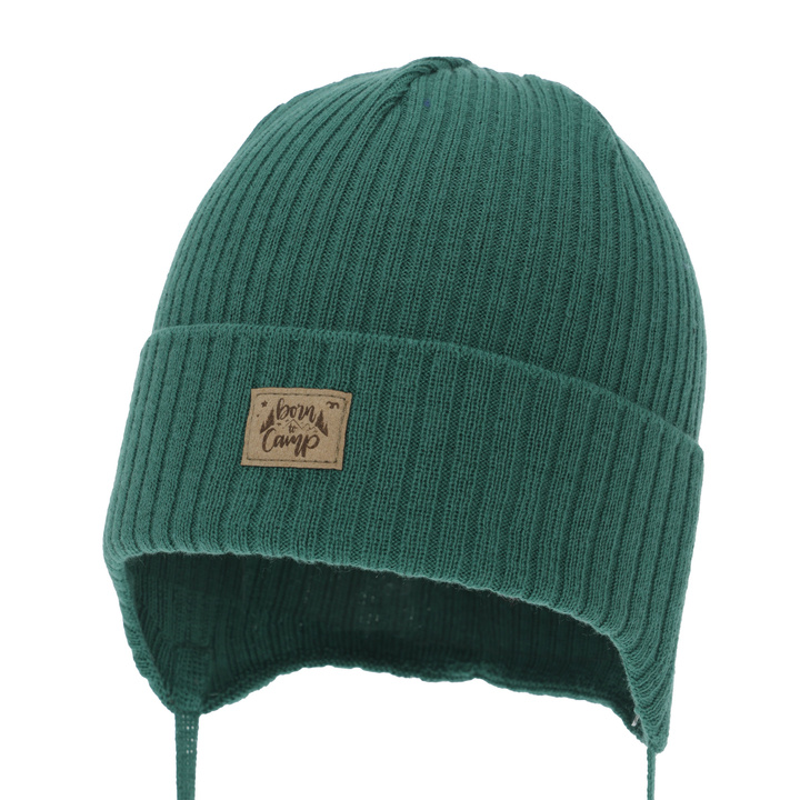 Boy's spring/ autumn hat, emerald green, with ears, with cotton, Fenris