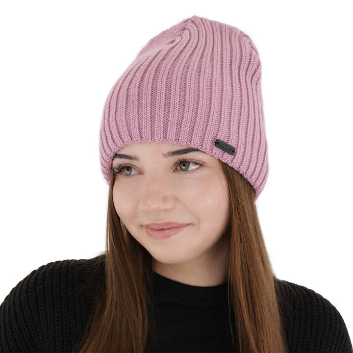 Woman's winter hat, pink, with merino wool, Soletta