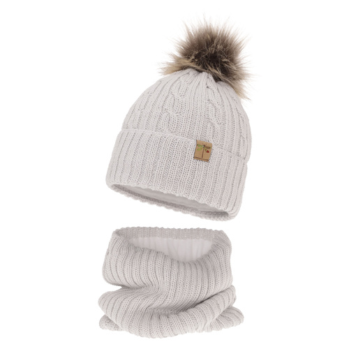 Girl's winter set: hat and tube scarf grey merino wool Aprilia