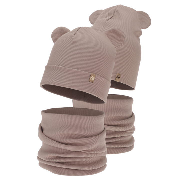 Boy's spring, autumn set: hat and tube scarf, beige, Farim