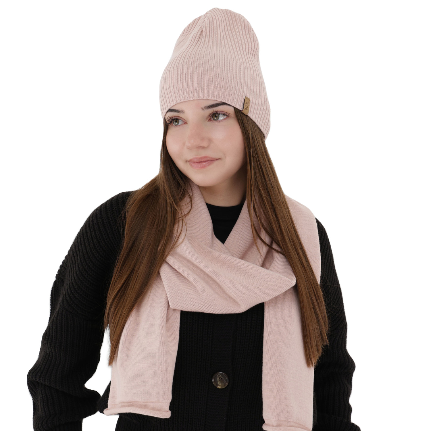 Woman's winter set: hat and scarf, pink, Fena