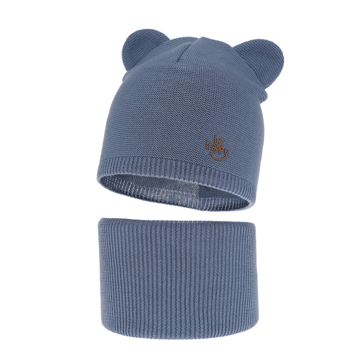 Children's autumn/ spring set: hat and tube scarf, with cotton, blue Ludvic