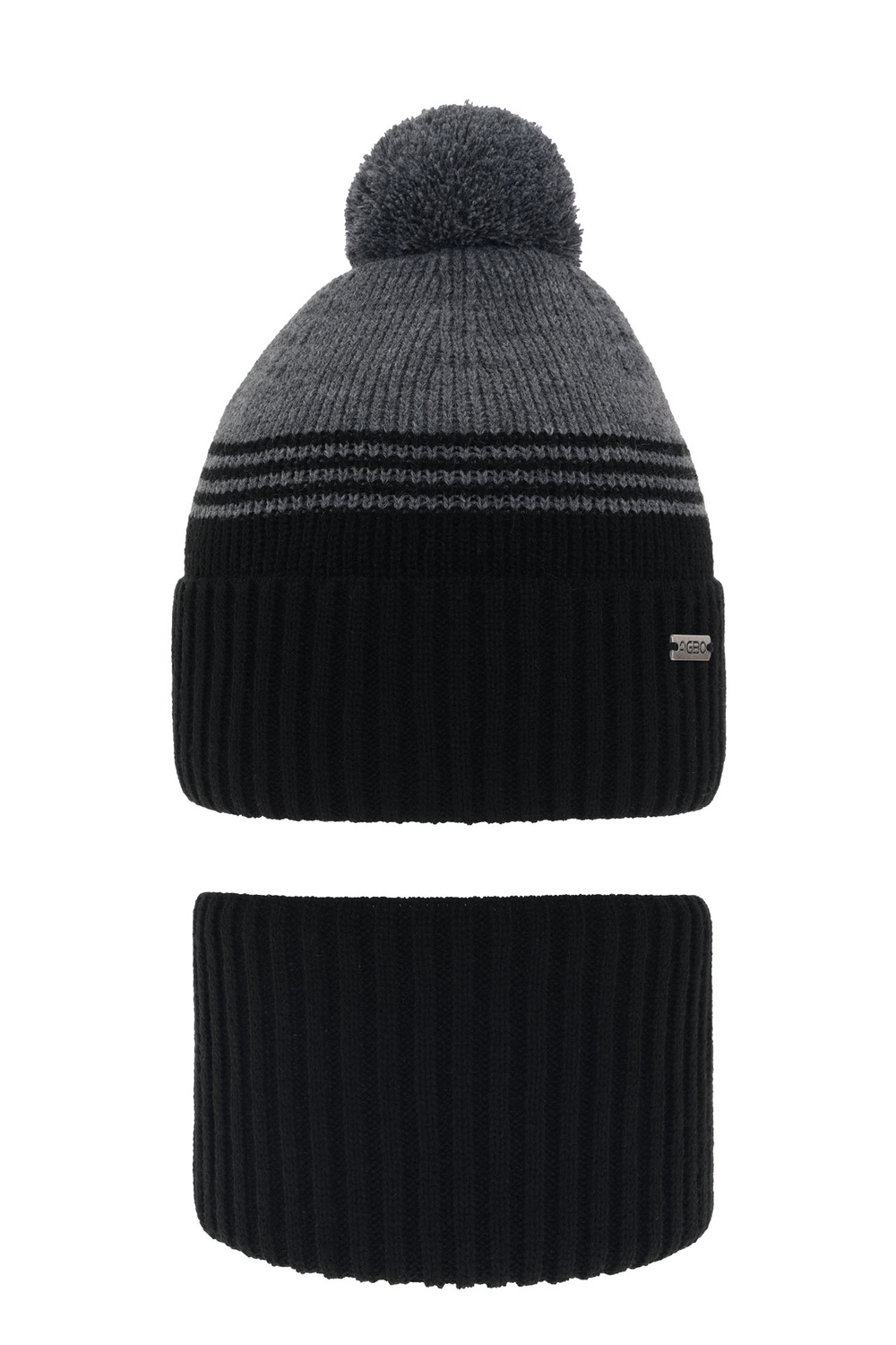 Boy's winter set: hat and tube scarf black with pompom Pallas