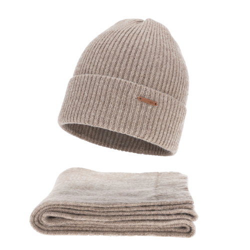 Woman's winter set: hat and scarf, beige, with merino wool, Seala