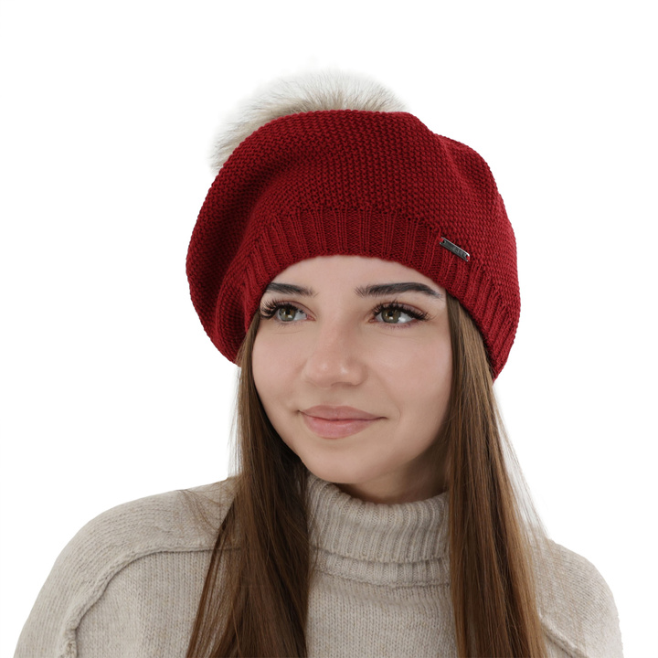 Woman's winter beret burgund merino wool Bonnie