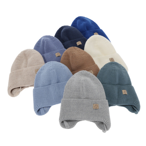 Boy's winter/ autumn/ spring hat, 100% merino wool, with ears, camel, Bakadi